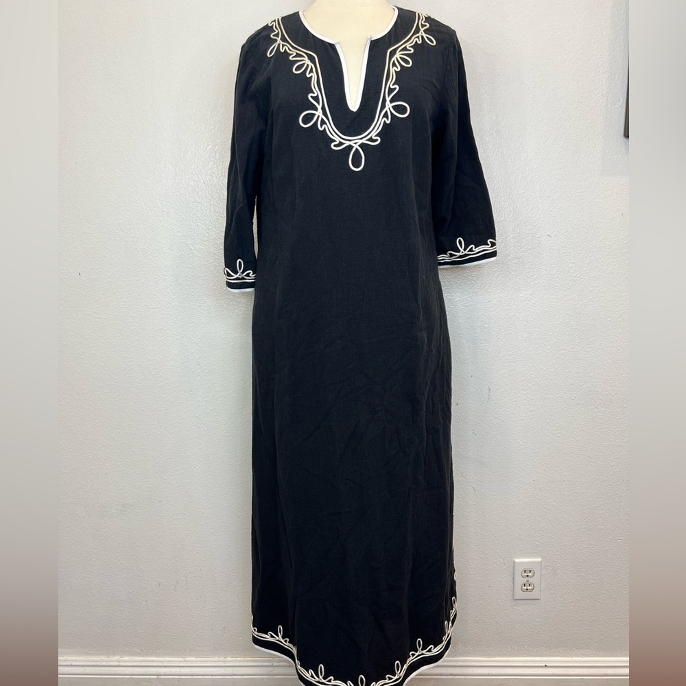 SOFT SURROUNDINGS Embroidered Tunic Robe Black Kaftan Maxi Dress Women Medium - Picture 1 of 8